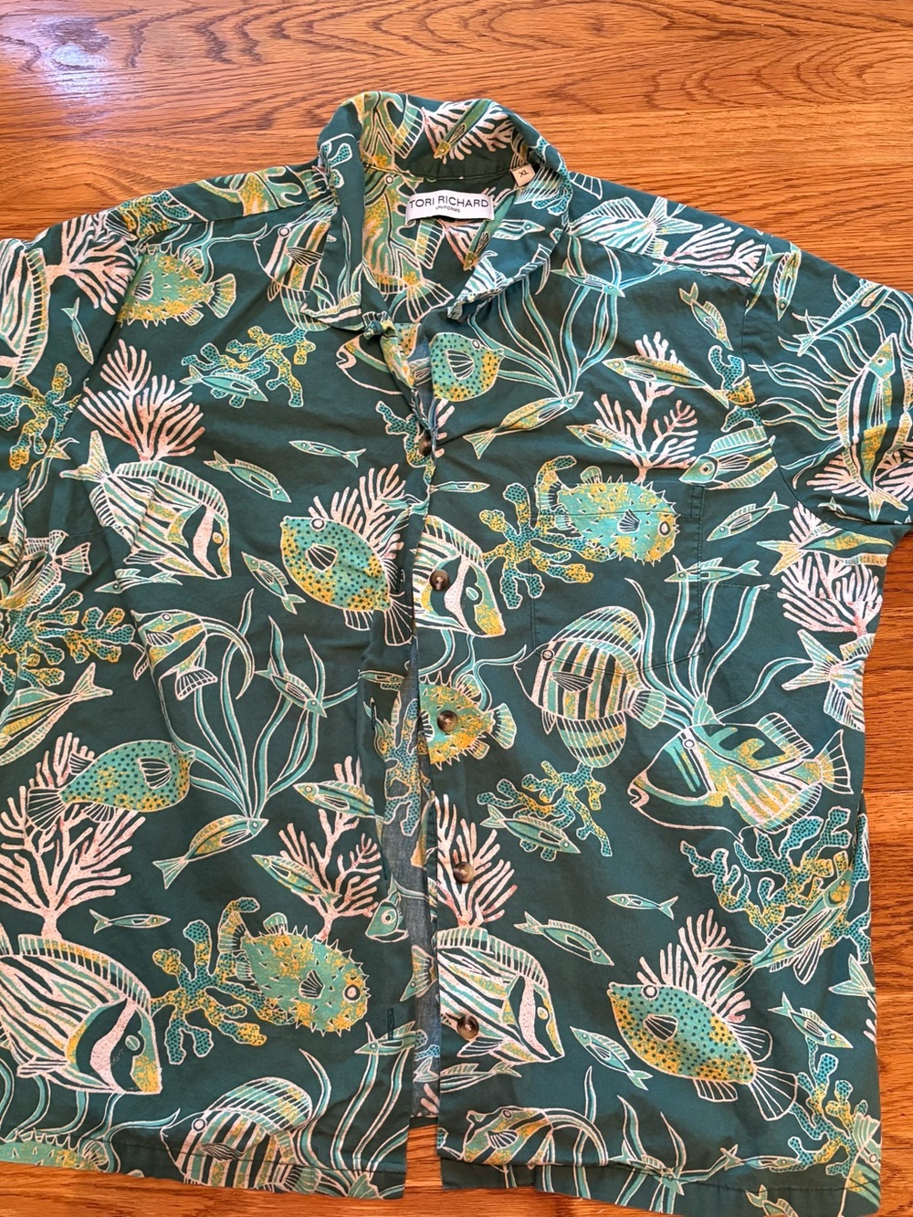 Tori Richard Teal Tropical Fish Camp Shirt UNISEX